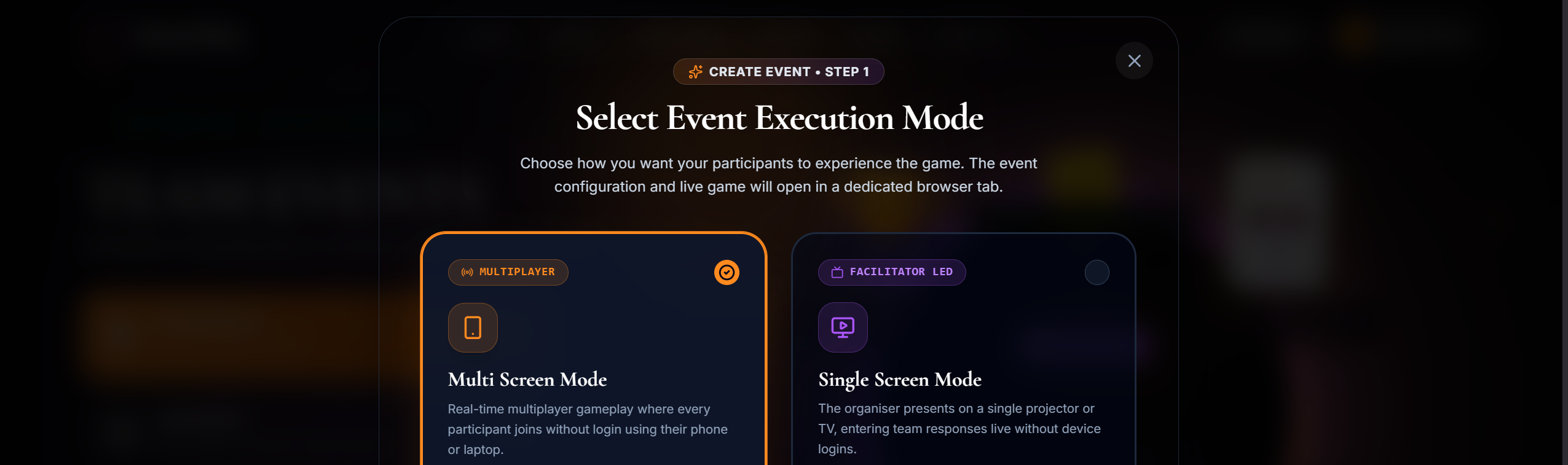 Select Event Execution Mode: Multi Screen vs Single Screen